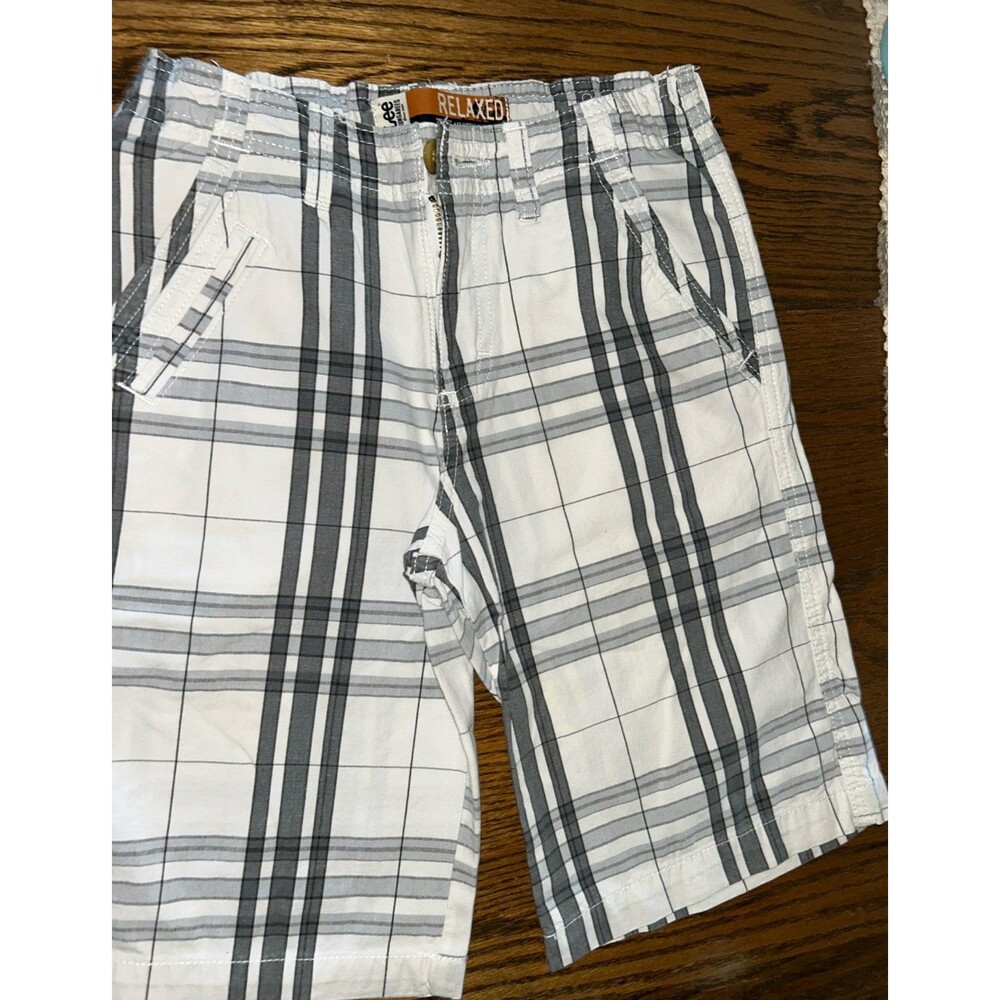 Boys Lee Dungarees shorts Size 12 Bermuda Gray White Plaid Adjustable Waist